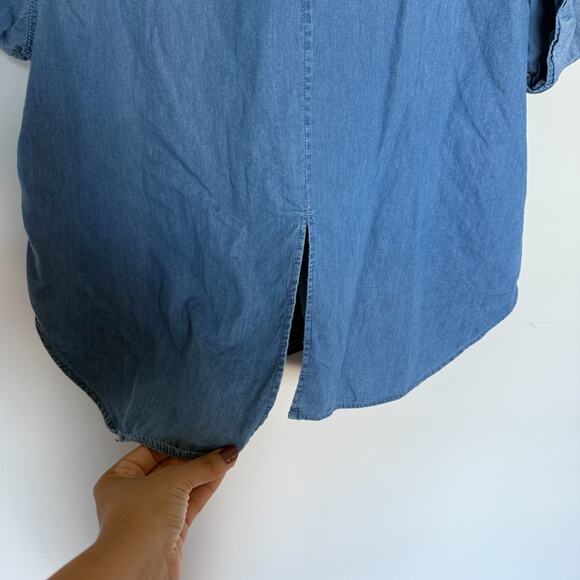 GAP Denim Shirt Womens XL Chambray Button Up Short Sleeve Cotton Preppy Western - Picture 6 of 7